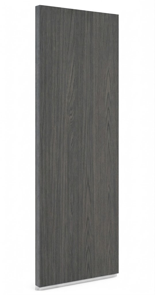 A tall, narrow rectangular panel with a dark gray wood grain finish and a thin silver edge, shown against a plain white background at USA Cabinets Outlet.