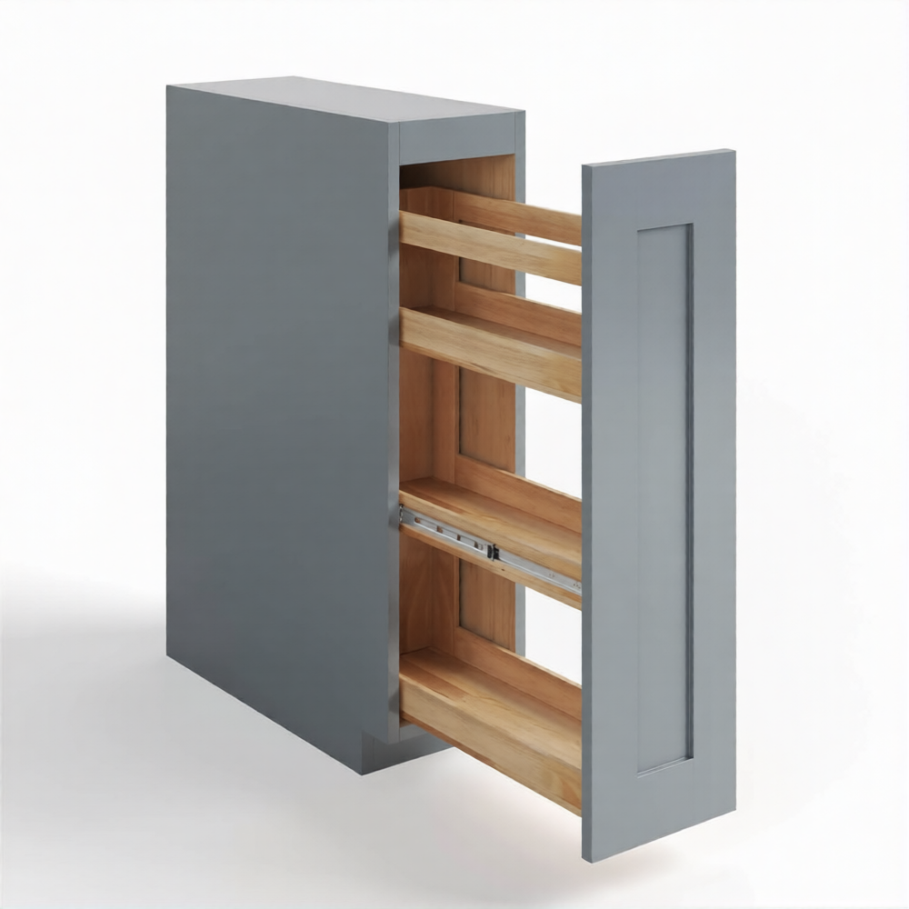 Gray Shaker Spice Pull Base Cabinet