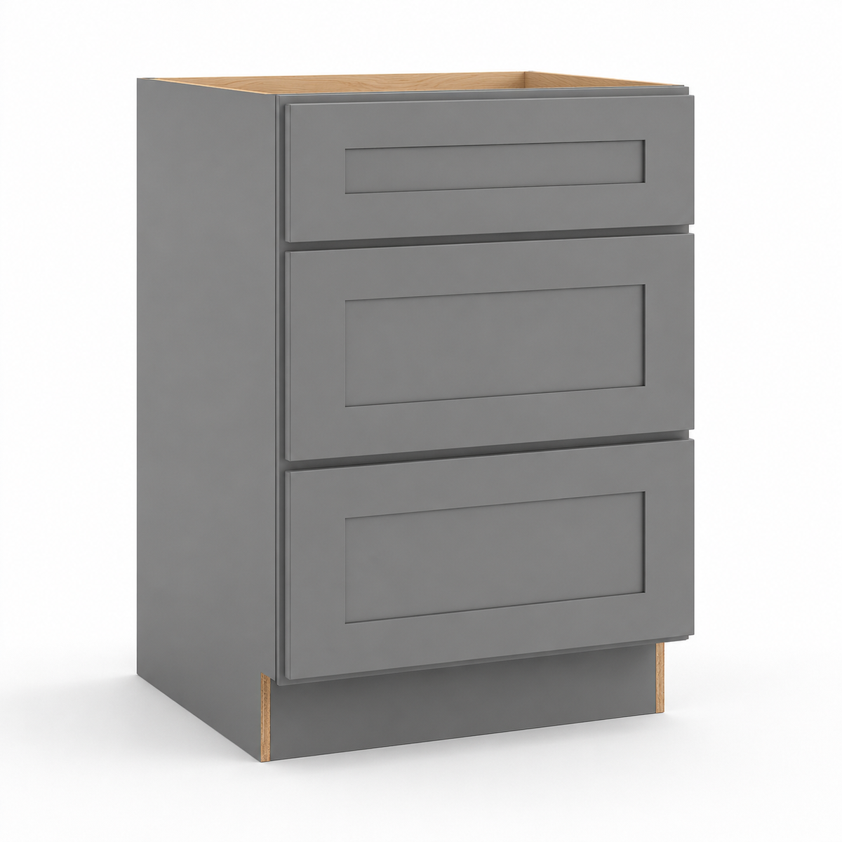 Gray Shaker Three Drawer Base Cabinet