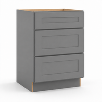Gray Shaker Three Drawer Base Cabinet