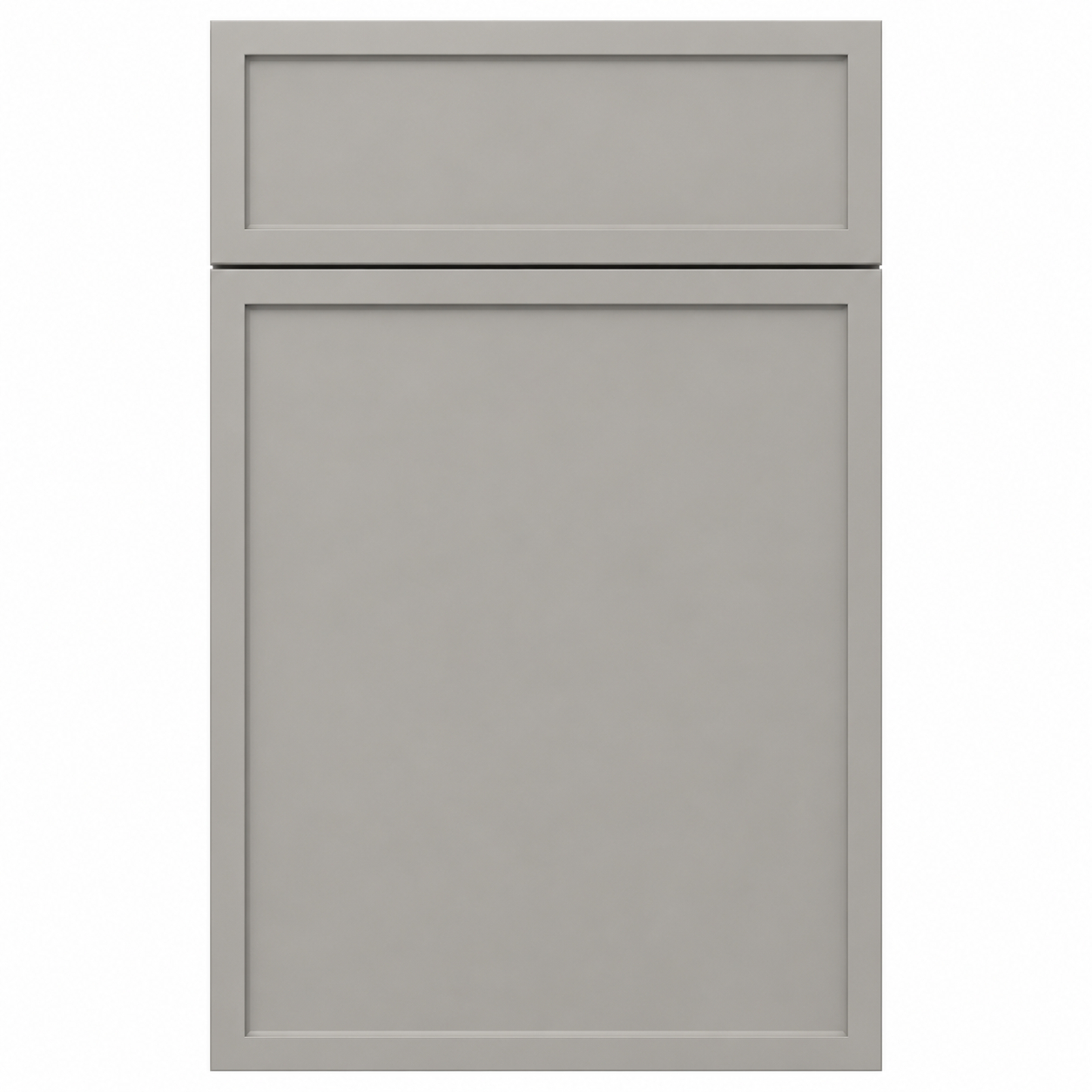 Gray cabinet door with a rectangular cutout on a white background ( USA Cabinets Outlet ) 