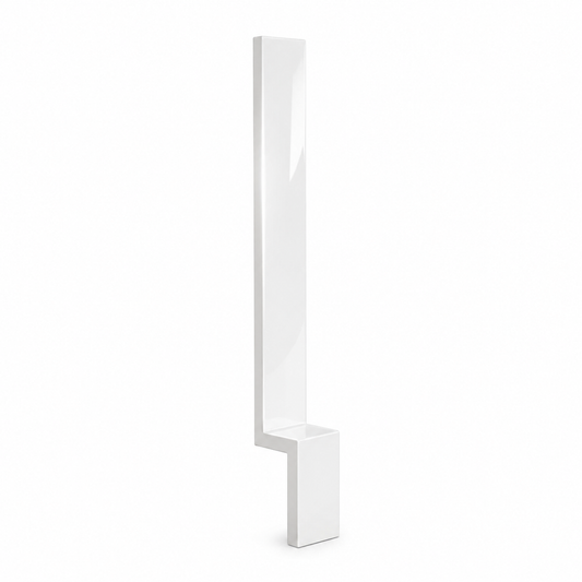 A modern, minimalist white wall-mounted vanity mirror with a sleek rectangular frame and a built-in storage cubby at the base, shown on a solid white background | USA Cabinets Outlet 