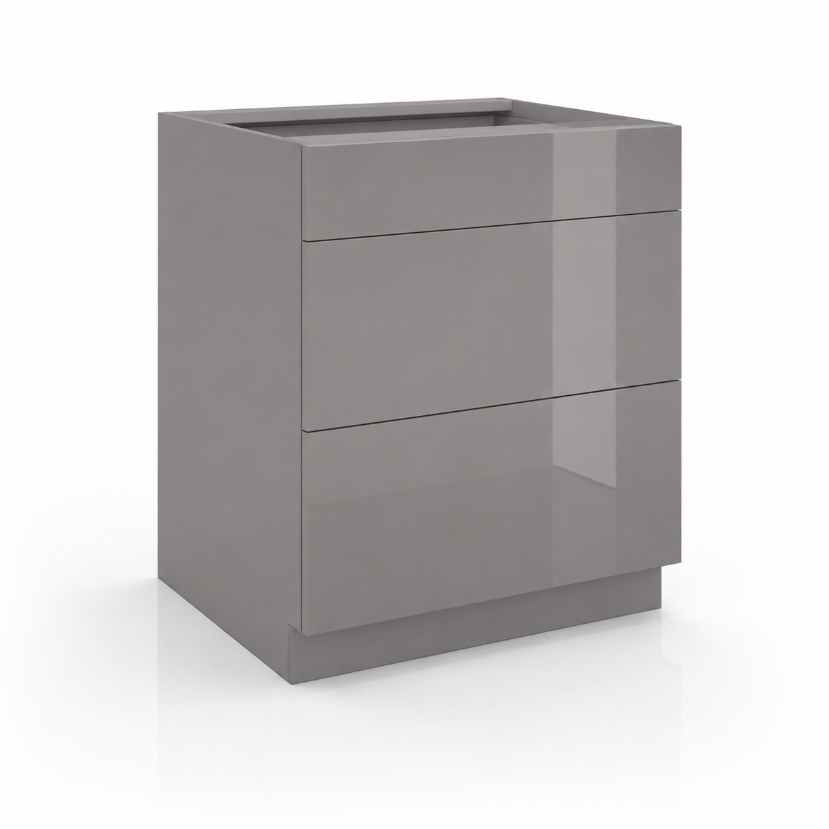 High Gloss Gray Three Drawer Base Cabinet