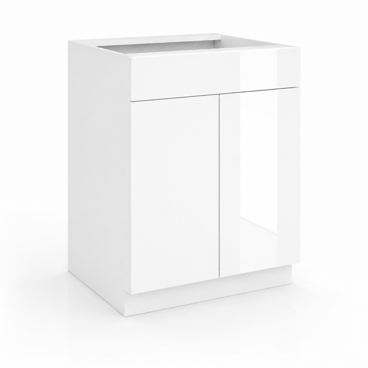 High Gloss White Sink Base Cabinet – 2 Doors &  1 False Drawer
