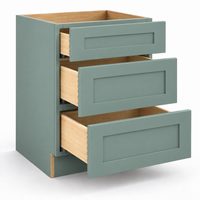 Jade Green Shaker Vanity Three Drawer Base Cabinet