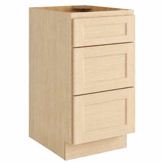 Unfinished Shaker Vanity Three Drawer Base Cabinet