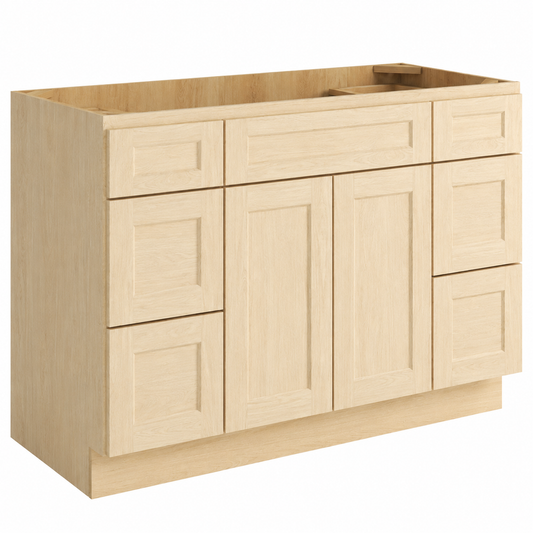 Unfinished Shaker 48"W Vanity Sink Drawer Base Cabinet