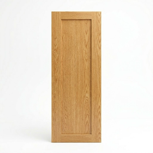 A single tall cabinet door in light oak wood with a recessed panel design, shown against a plain white background at USA Cabinets Outlet.