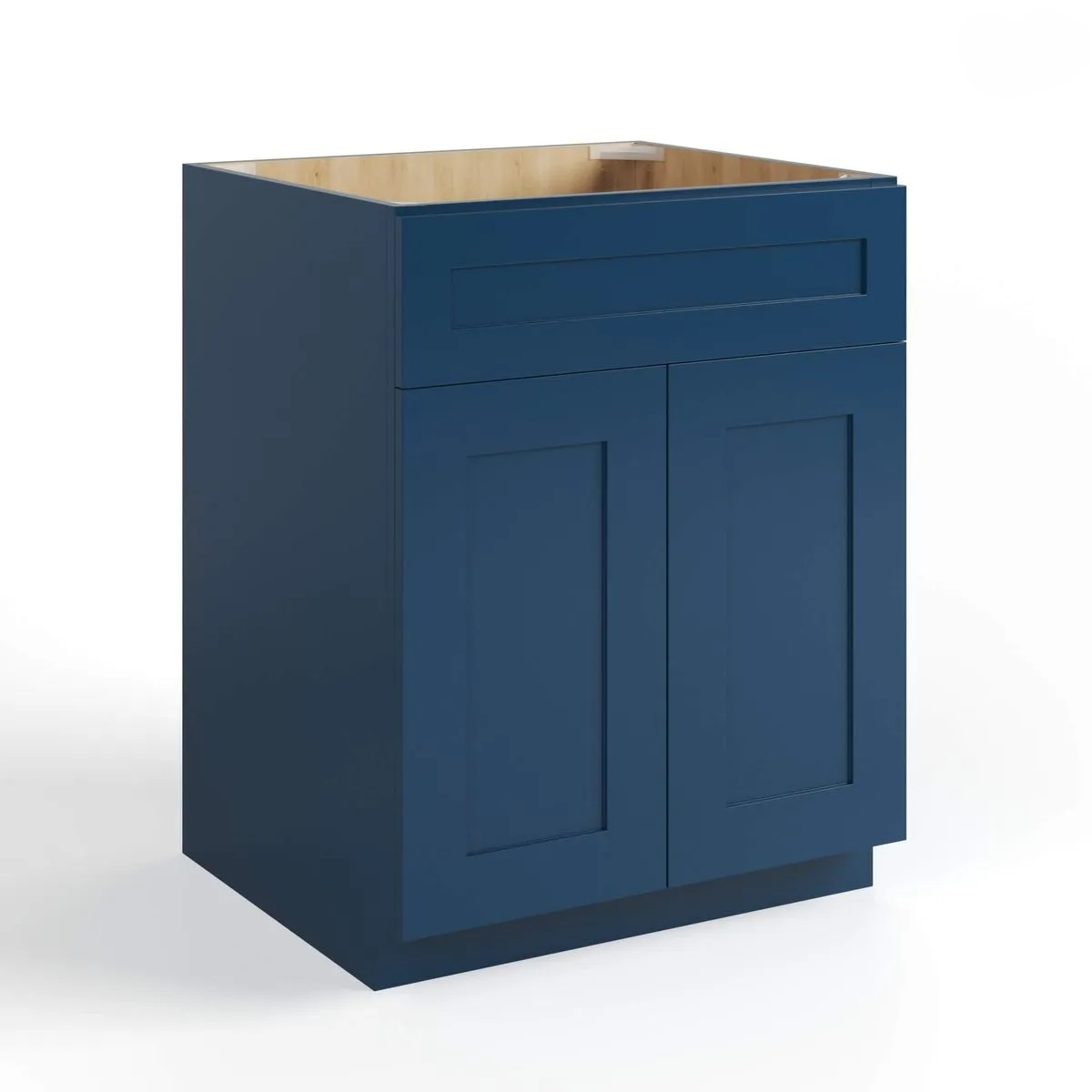 Blue kitchen cabinet with wooden countertop on a white background|USA Cabinets Outlet |