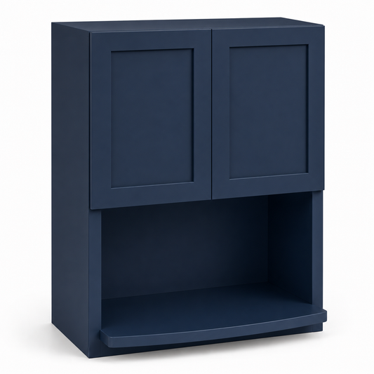 Navy blue cabinet with two doors and a shelf on a white background |USA Cabinets Outlet|