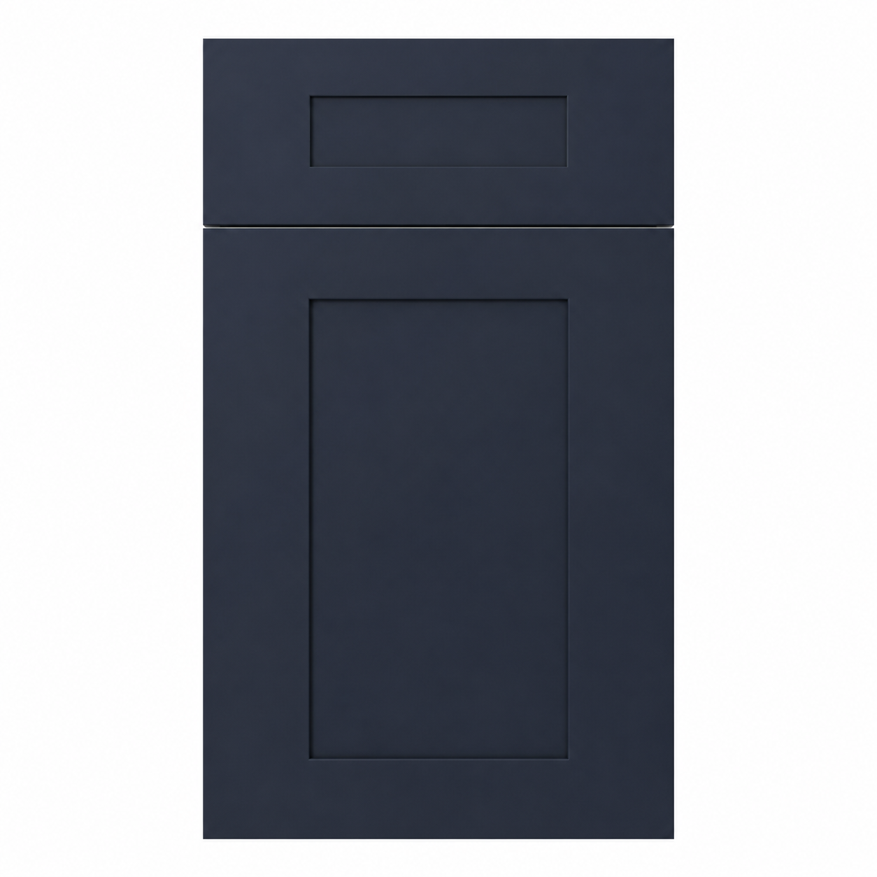 Navy blue cabinet door with a rectangular design on a white background ( USA Cabinets Outlet )