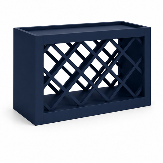 Navy blue lattice shelf on white background | USA Cabinets  Outlet |