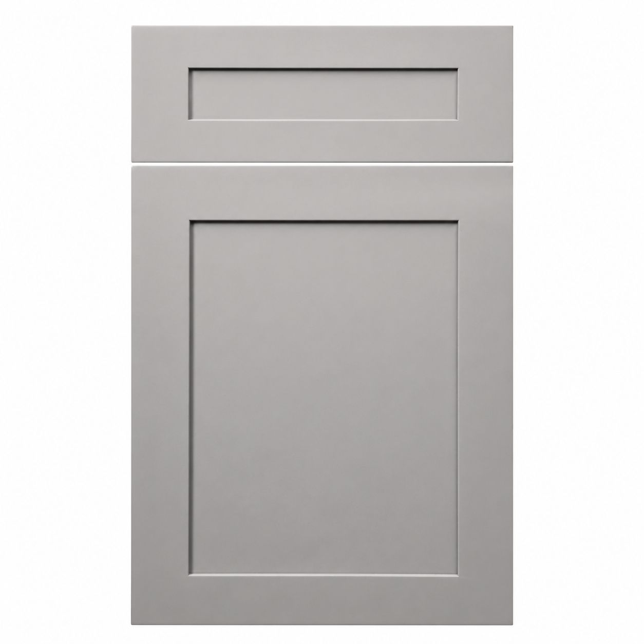 Gray cabinet door with a rectangular design on a white background ( USA Cabinets Outlet )