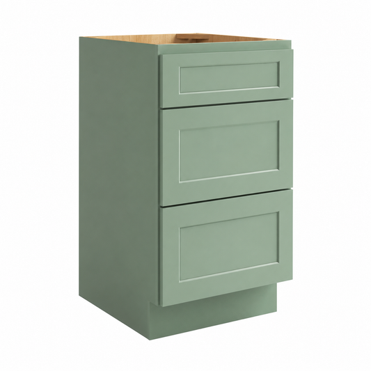 Jade Green Shaker Three Drawer Base Cabinet
