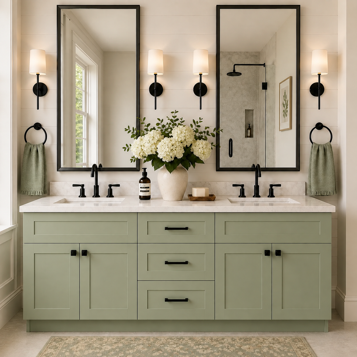 Jade Green Shaker 48"W Vanity Combo Cabinet