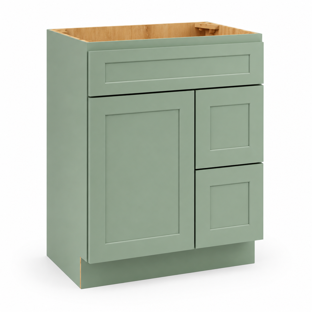 Jade Green Shaker Vanity Combo Cabinet with 2 Right Drawers