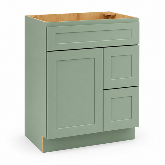 Jade Green Shaker Vanity Combo Cabinet with 2 Left  Drawers
