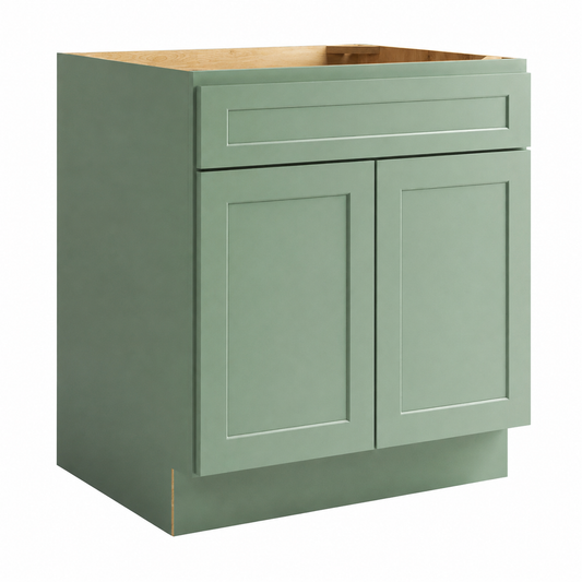 Jade Green Shaker Sink Base Cabinet – 2 Doors &  1 False Drawer