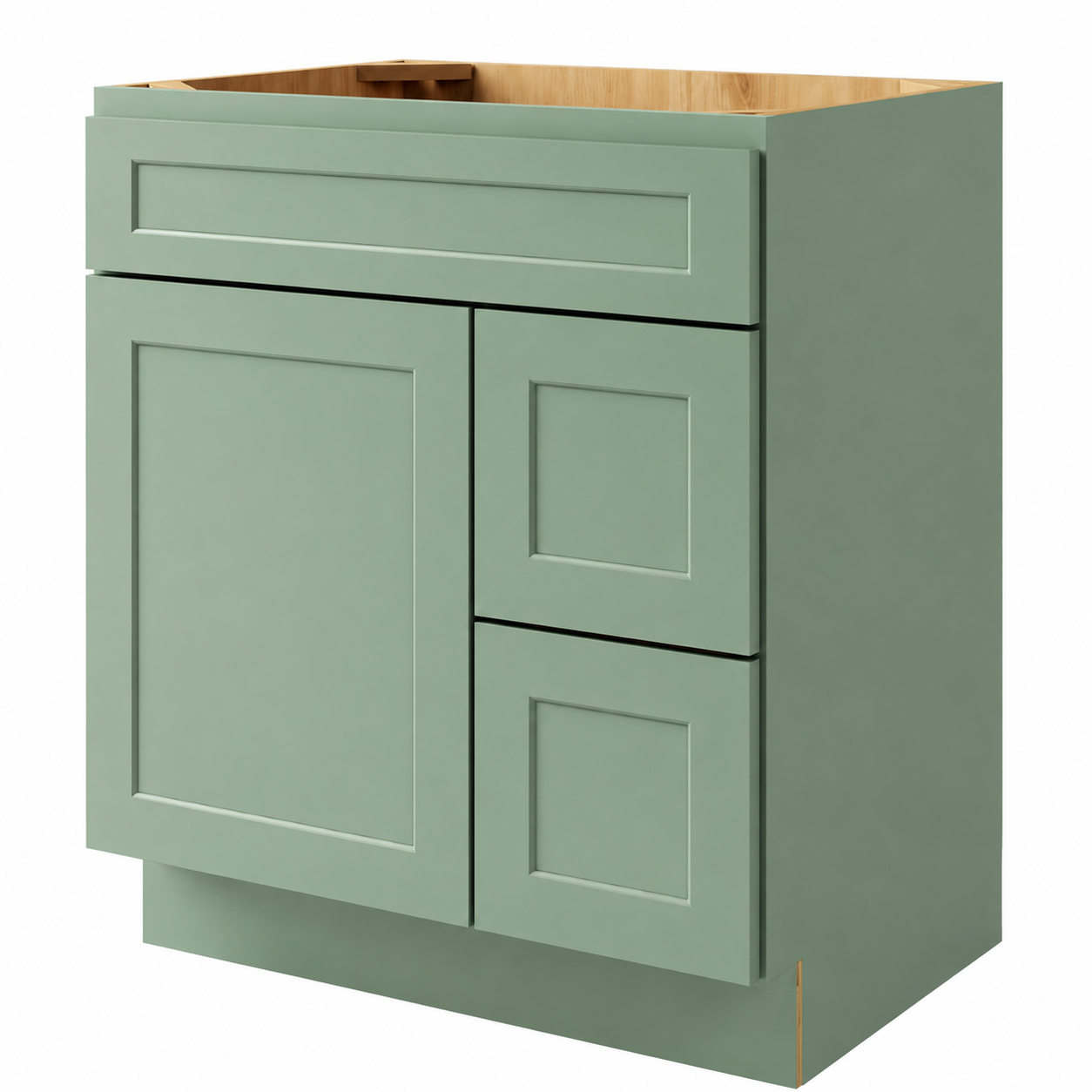 Jade Green Shaker Vanity Combo Cabinet with 2 Left  Drawers