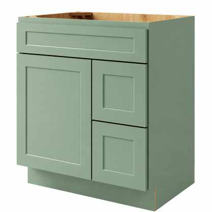 Jade Green Shaker Vanity Combo Cabinet with 2 Left  Drawers