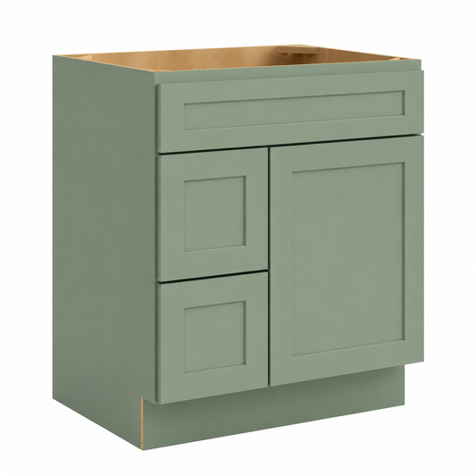Jade Green Shaker Vanity Combo Cabinet with 2 Left  Drawers