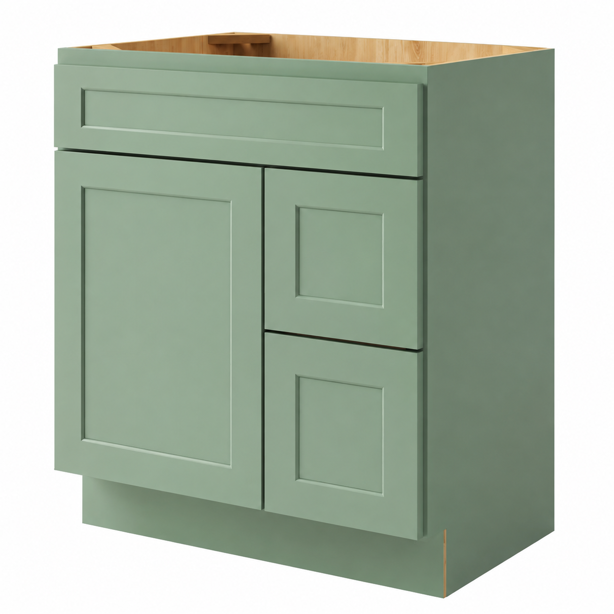 Jade Green Shaker Vanity Combo Cabinet with 2 Right Drawers