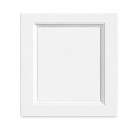 Classic White Shaker cabinet door sample featuring a recessed center panel, beveled frame detailing, and smooth white finish on a clean white background.