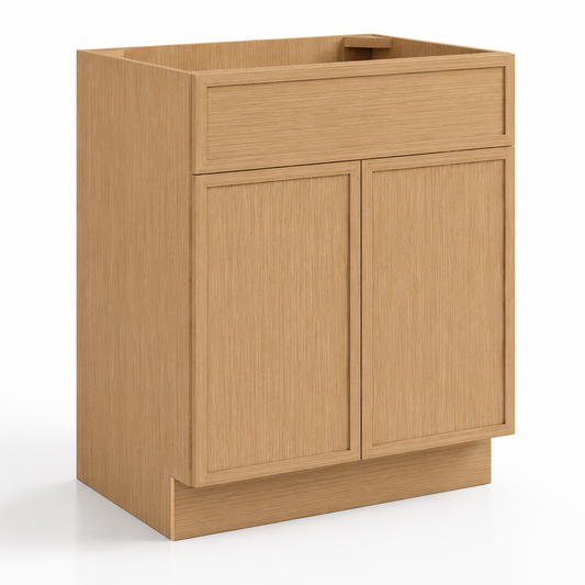 Slim Natural Oak Shaker Vanity Sink Base Cabinet