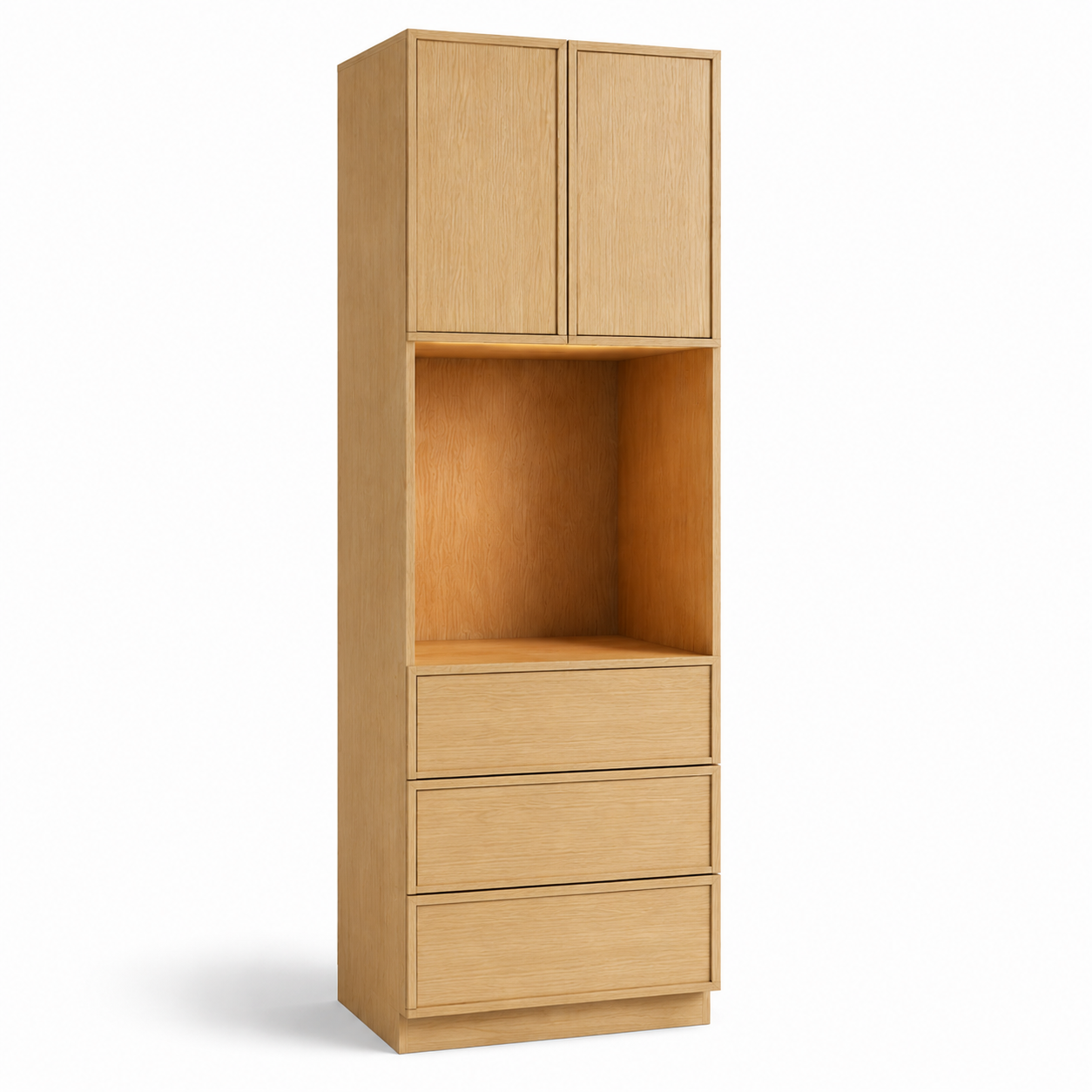 Slim Shaker Oak Oven Pantry Cabinet, 24" Deep, 3 Drawers – Kitchen Storage Cabinet