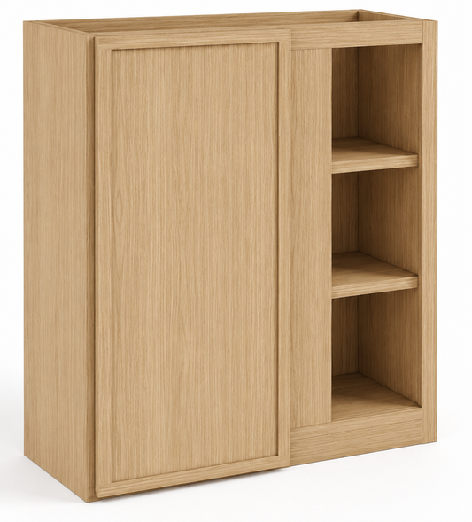 Slim Natural Oak Shaker Wall Blind Corner Cabinet – 27"W × 12"D