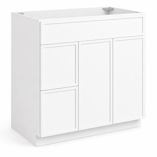 Slim white Shaker Vanity Combo Cabinet with 2 Left Drawers