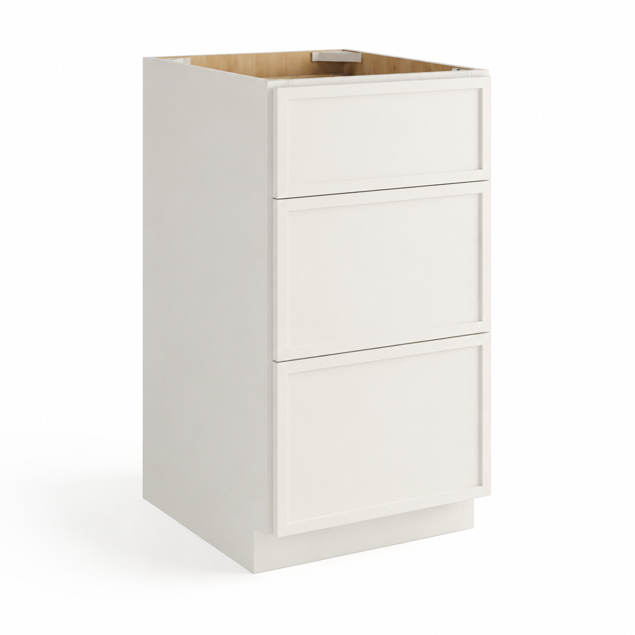 Slim Shaker White Vanity Three Drawer Base Cabinet