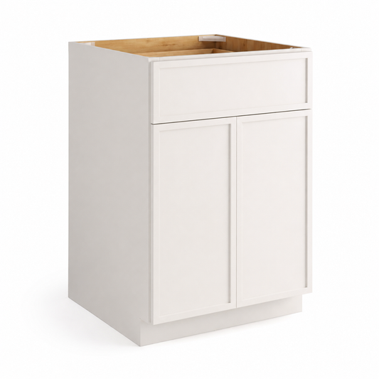 Slim Shaker White 24"D Base Cabinet with Double Doors & Single Drawer