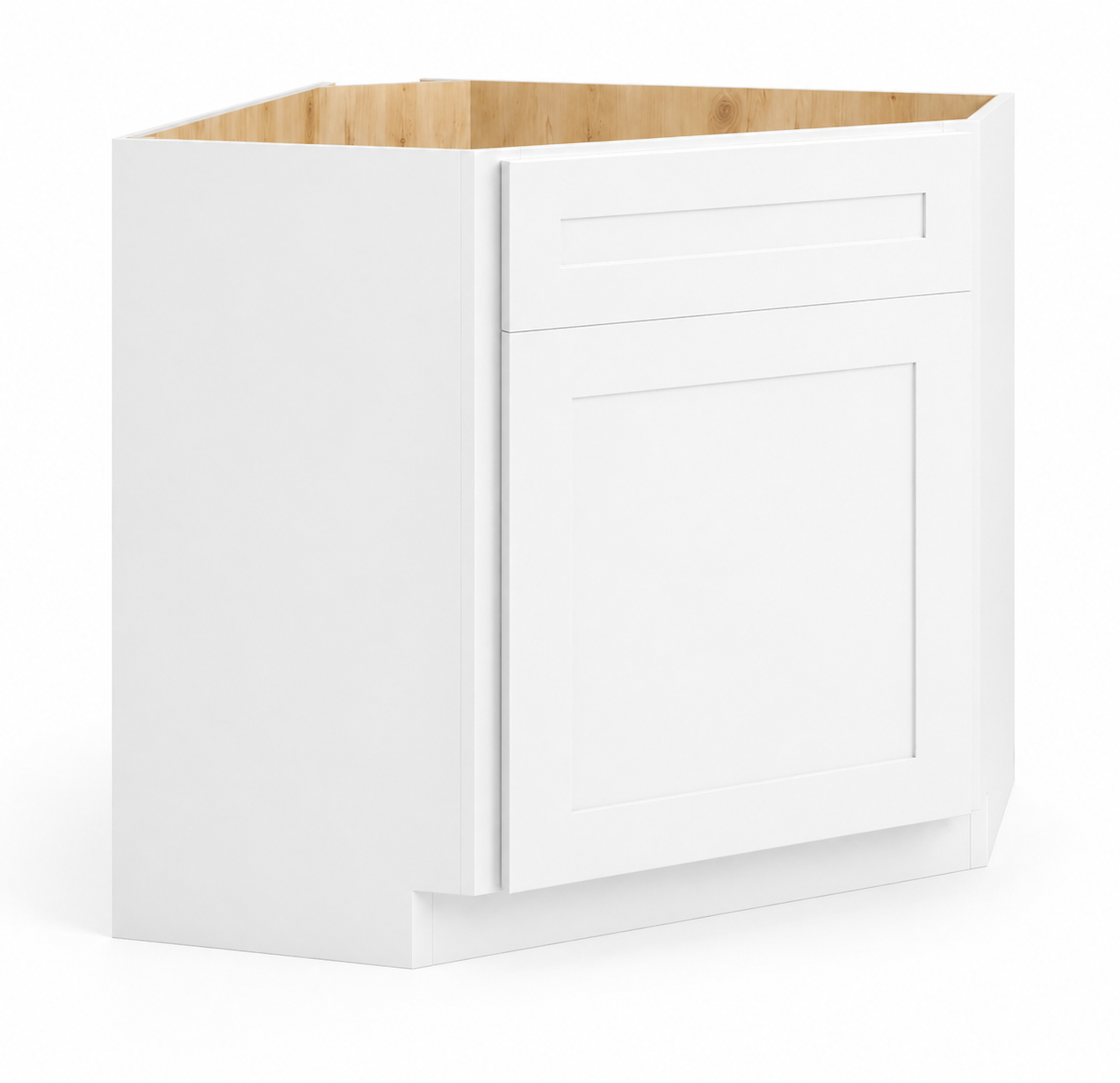 White Shaker Corner Sink Base Cabinet with False Drawer