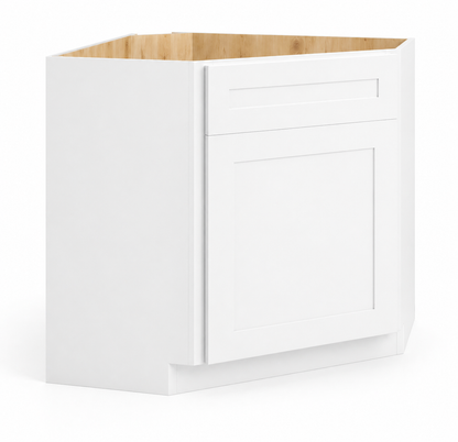 White Shaker Corner Sink Base Cabinet with False Drawer