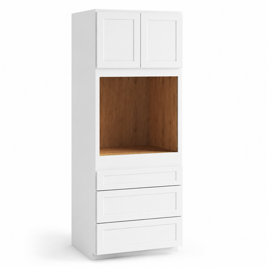 White Shaker Oven Pantry Cabinet, 27" Deep, 3 Drawers – Kitchen Storage Cabinet