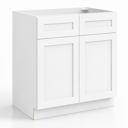White Shaker Double Vanity Sink Base Cabinet