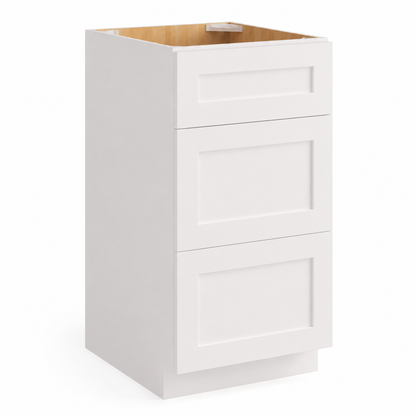 White Shaker Vanity Three Drawer Base Cabinet
