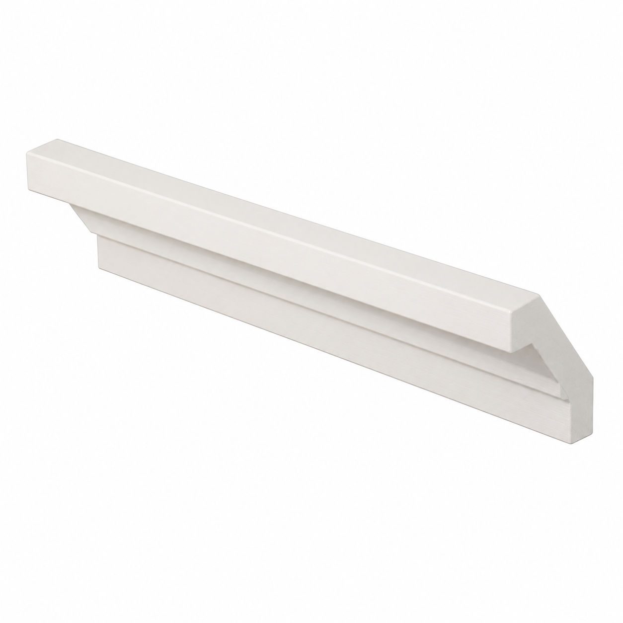 A white metal channel trim piece with a stepped profile, shown on a plain white background | USA Cainets Outlet 