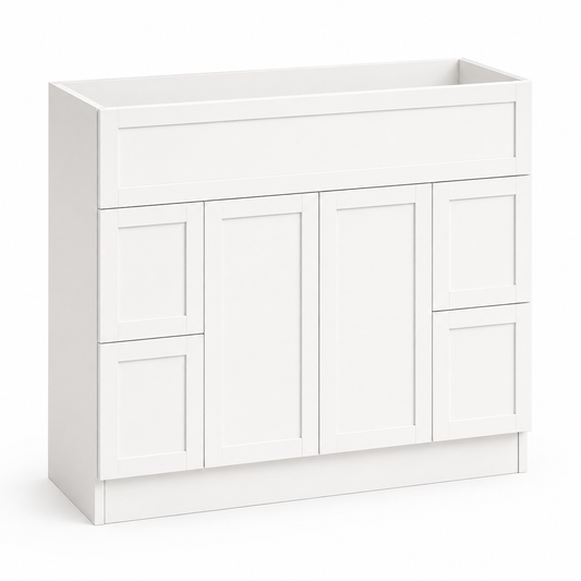 White Shaker 60"W Single Sink Vanity Drawer Base Cabinet