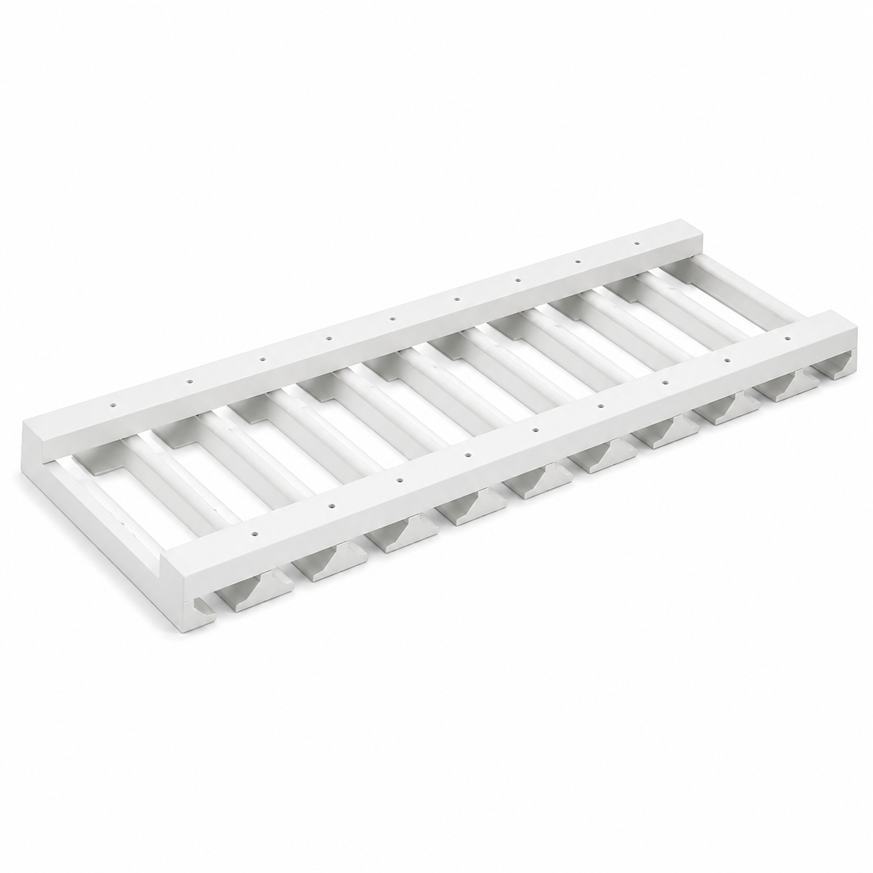 A white plastic or composite ladder-style shelf or rack with multiple parallel rungs and side supports, shown on a plain white background | USA Cabinets Outlet