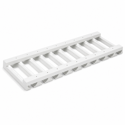 A white plastic or composite ladder-style shelf or rack with multiple parallel rungs and side supports, shown on a plain white background | USA Cabinets Outlet