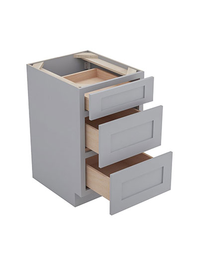 Gray Shaker Three Drawer Base Cabinet