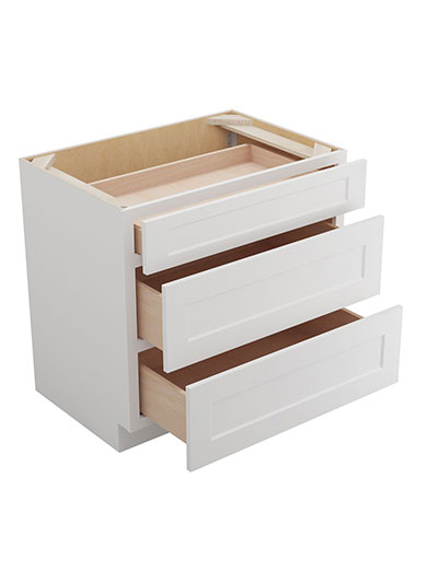 White Shaker Three Drawer Base Cabinet