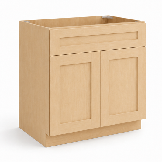 Unfinished Shaker Vanity Sink Base Cabinet - 2 Doors & 1 False Drawer