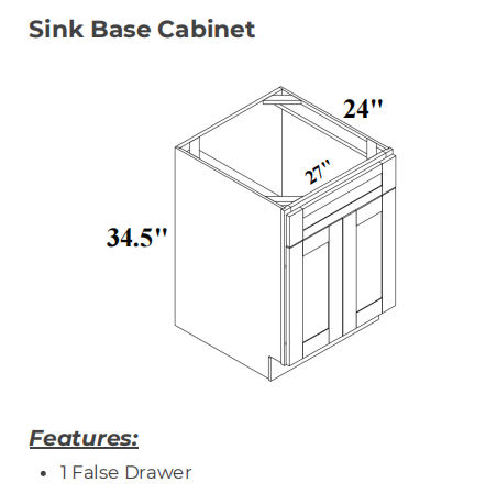 Sink_Base_Cabinet_2_Doors_1_False_Drawer_USA_Cabinets_Outlet USA Cabinets Outlet