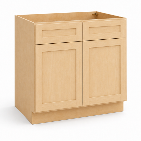 Unfinished Shaker Sink Base Cabinet – 2 Doors &  2 False Drawer
