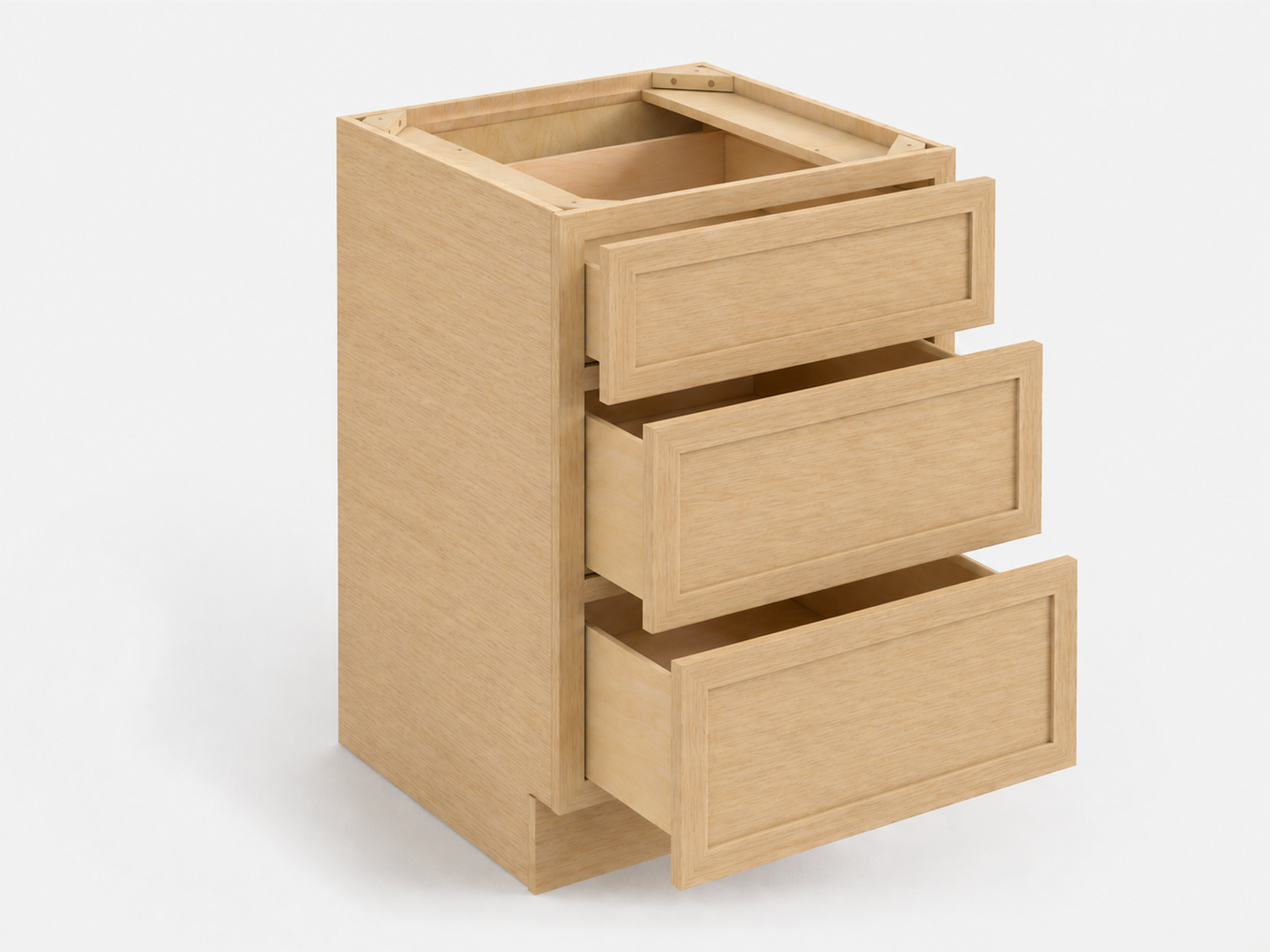 Slim Shaker Natural Oak Three Drawer Base Cabinet