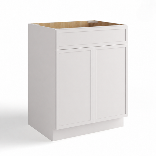 Slim White Shaker Sink Base Cabinet – 2 Doors &  1 False Drawer