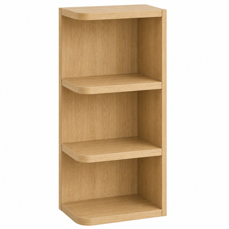 Wooden corner shelf with three shelves on a white background at USA Cabinets Outlet